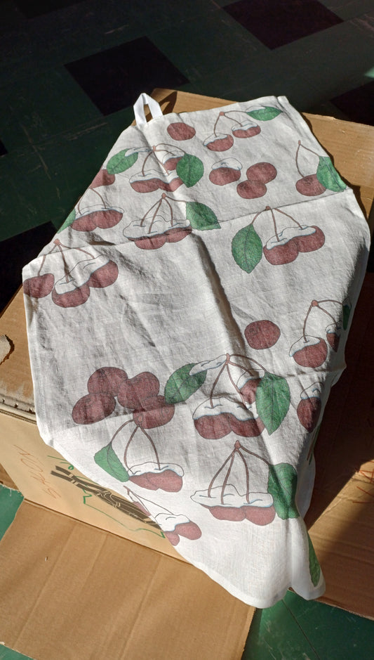 Kitchen towel "Snowy cherries" white